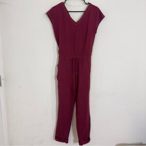 Patagonia Organic Cotton roaming Burgundy short sleeve jumpsuit